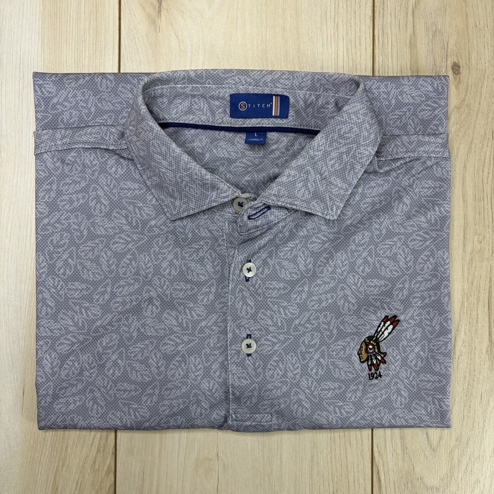 Stitch WAMPANOAG COUNTRY CLUB Monstera Pattern Polo Shirt Mens Large Gray